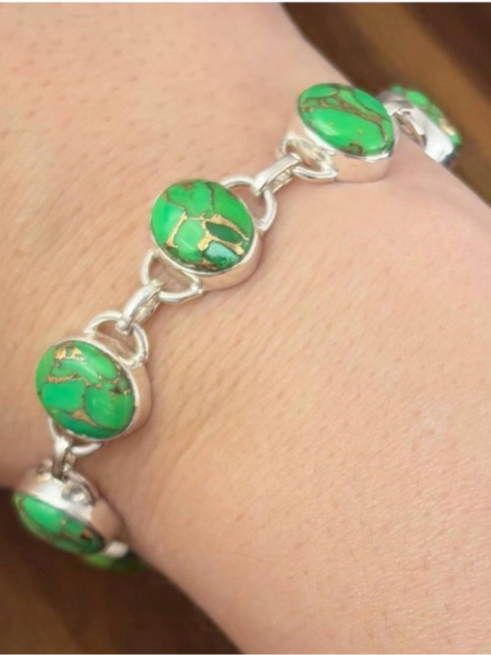 Southwest Boho Genuine Green Copper Turquoise Bracelet New 925 Sterling Silver